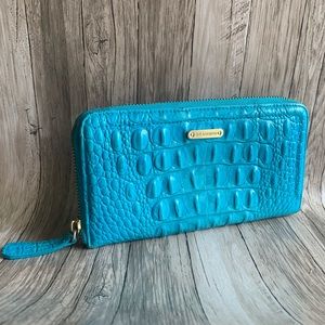 Brahmin Melbourne Collection Suri Crocodile-Embossed Wallet in Aqua/Teal Color